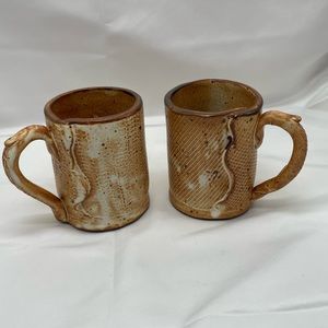 Pair Pottery Mugs Artist Signed Tori Brown